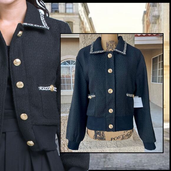 Ellen Tracy Black Boucle Jacket With Tweed Trim Size XL - Picture 2 of 6
